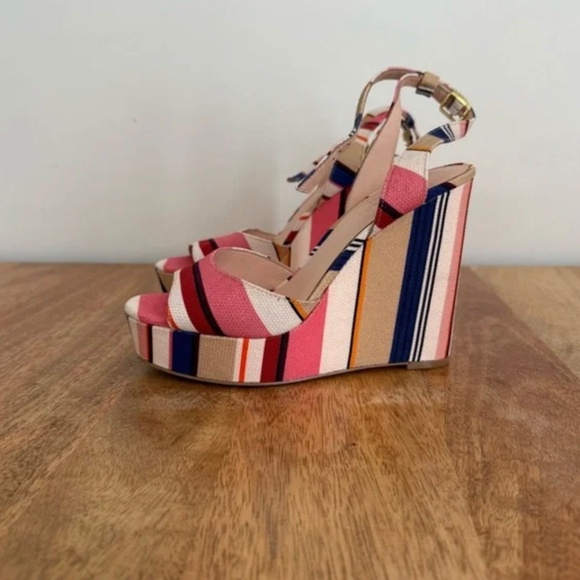 Kate Spade Stripe Dellie Derby Derbyshire Wedges - Picture 2 of 5